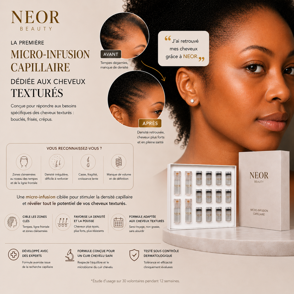 NEOR Micro-infusion Capillaire, soin anti-chute pour cheveux texturés avec résultats avant-après